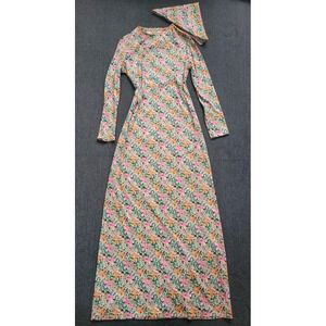 Vintage‎ 60s 70s Floral Maxi Dress Matching Scarf Neck Tie Bandana Size M